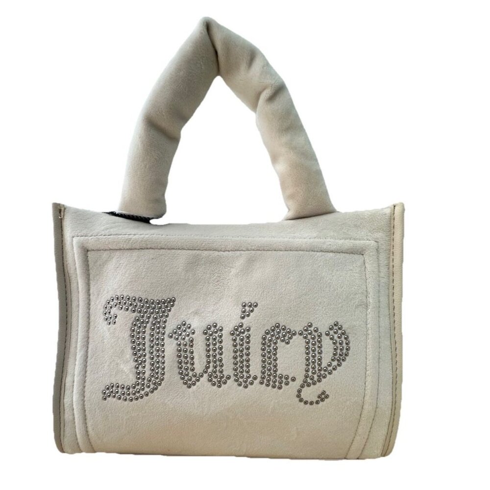 Juicy Couture Cream Velour Diamond Extra Spender Tote Crossbody Velvet Bag